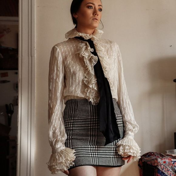 Ralph Lauren Blue Label Tops - Ralph Lauren Blue Label Sheer Ruffled w/Neck Tie